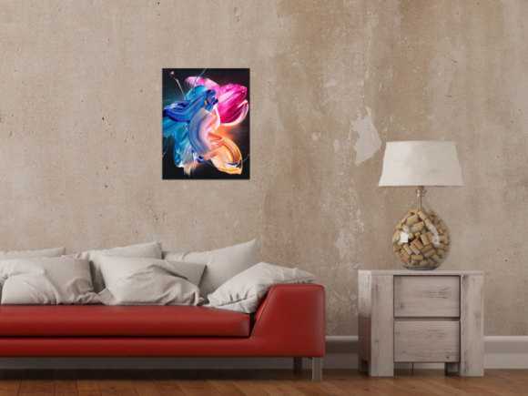 Original Gemälde abstrakt 50x40cm Action Painting Modern Art handgemalt Fluid Painting schwarz blau pink hochwertig