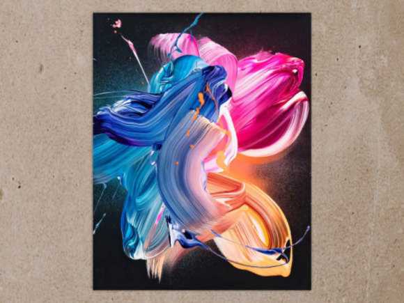 Original Gemälde abstrakt 50x40cm Action Painting Modern Art handgemalt Fluid Painting schwarz blau pink hochwertig
