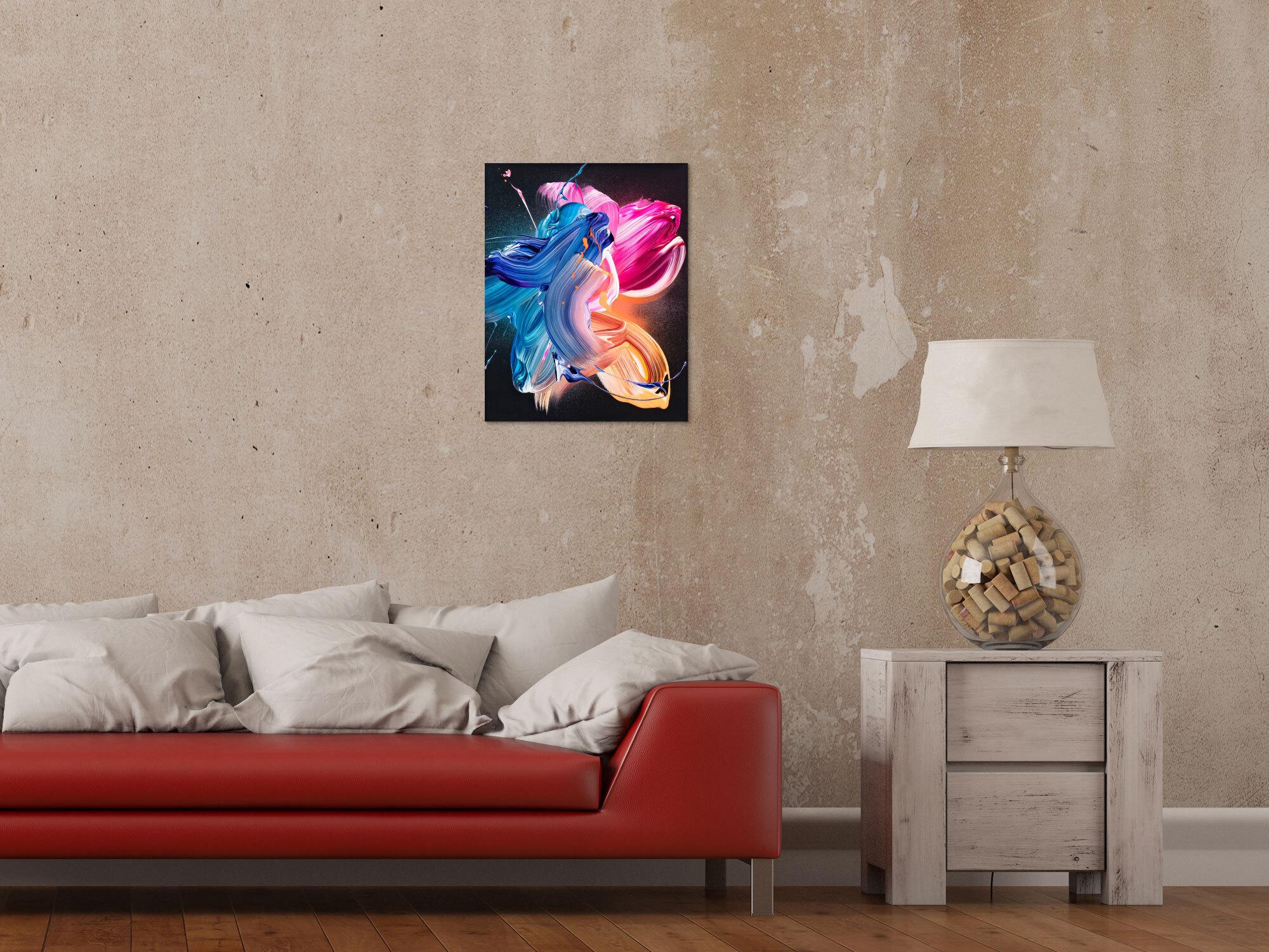 Original Gemälde abstrakt 50x40cm Action Painting Modern Art handgemalt Fluid Painting schwarz blau pink hochwertig