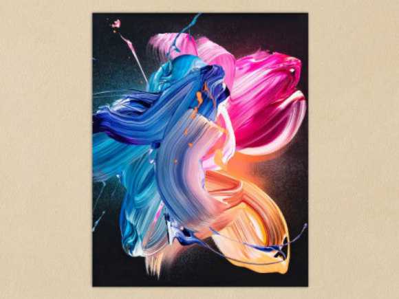 Original Gemälde abstrakt 50x40cm Action Painting Modern Art handgemalt Fluid Painting schwarz blau pink hochwertig