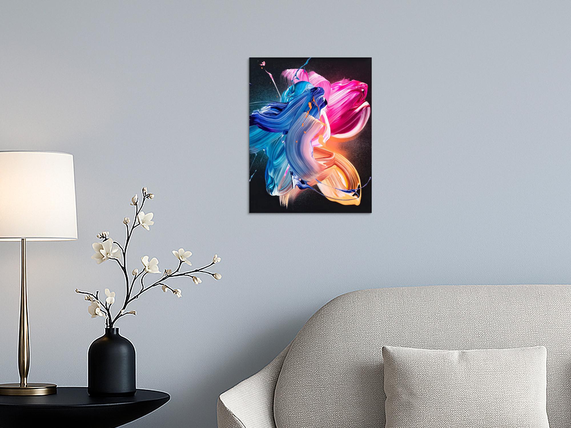 Original Gemälde abstrakt 50x40cm Action Painting Modern Art handgemalt Fluid Painting schwarz blau pink hochwertig