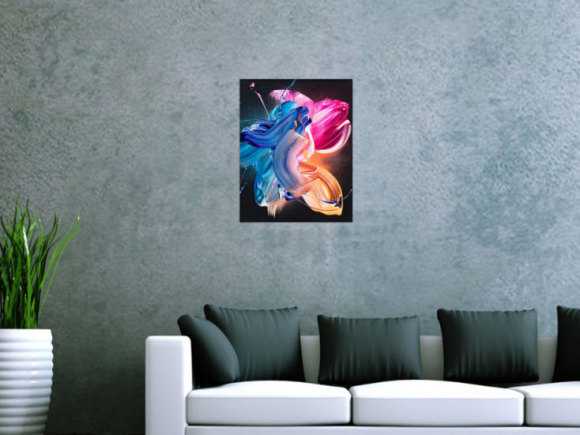 Original Gemälde abstrakt 50x40cm Action Painting Modern Art handgemalt Fluid Painting schwarz blau pink hochwertig