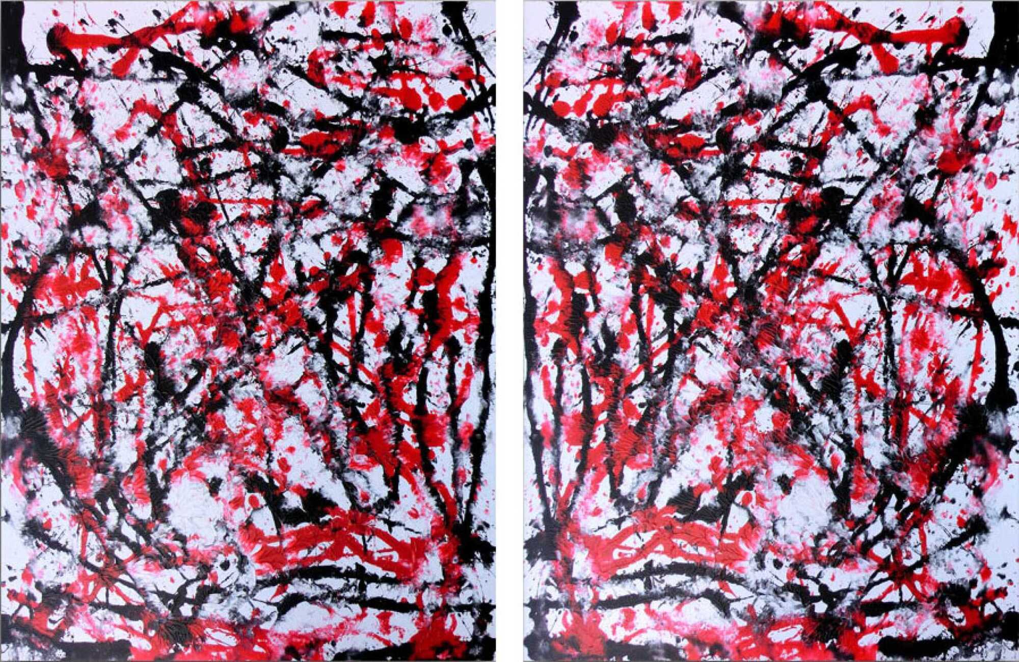 Abstraktes Acrylbild sehr groß weiß rot schwarz