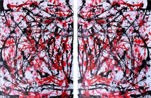 Abstraktes Acrylbild sehr groß weiß rot schwarz