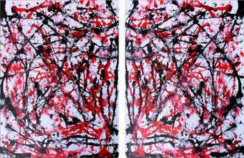 Abstraktes Acrylbild sehr groß weiß rot schwarz