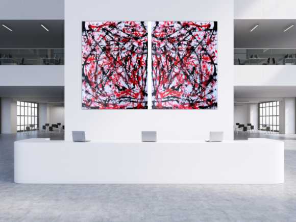 Abstraktes Acrylbild sehr groß weiß rot schwarz