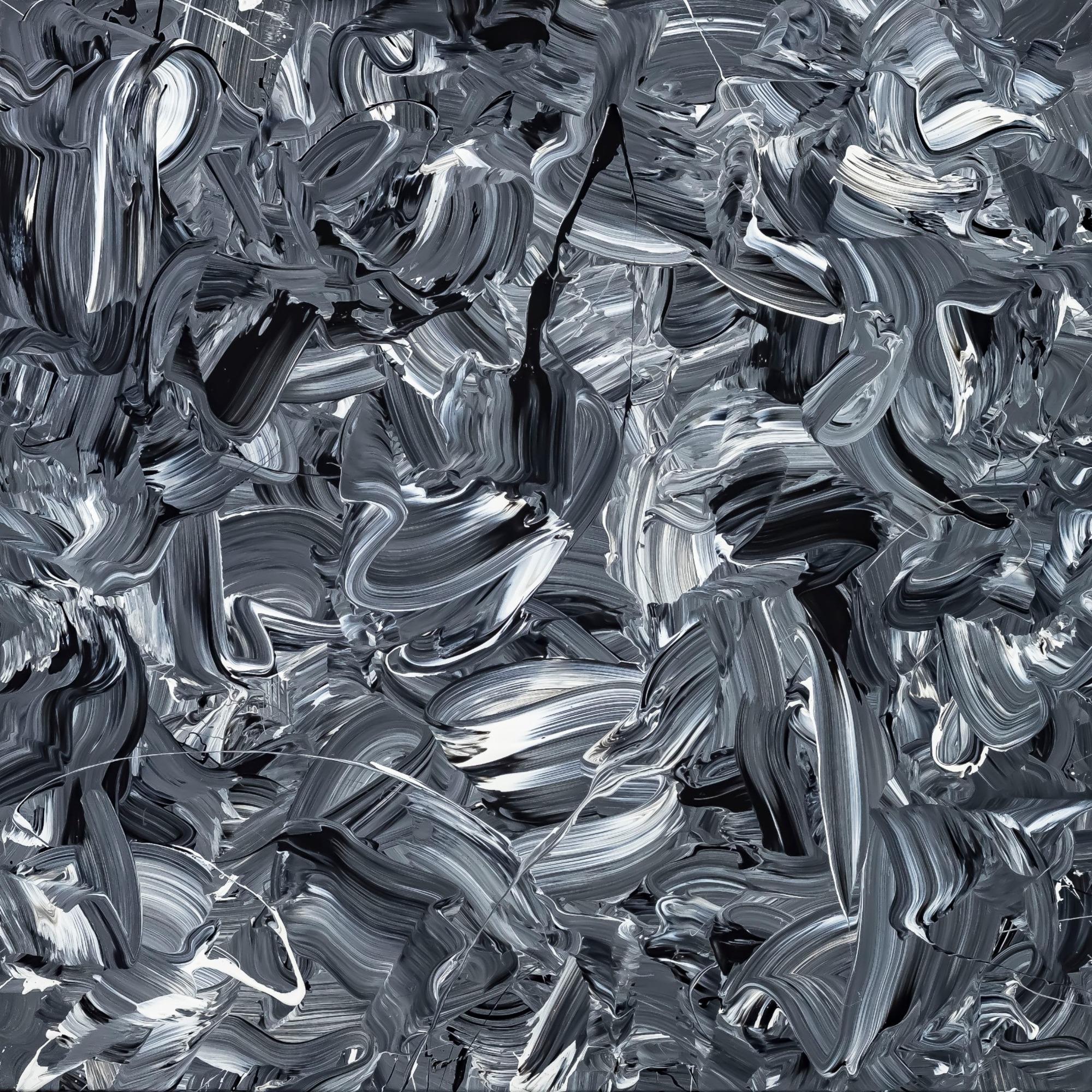 Abstraktes Original Gemälde 80x80cm Minimalistisch expressionistisch handgefertigt Action Painting schwarz weiss schwarz anthrazit hochwertig