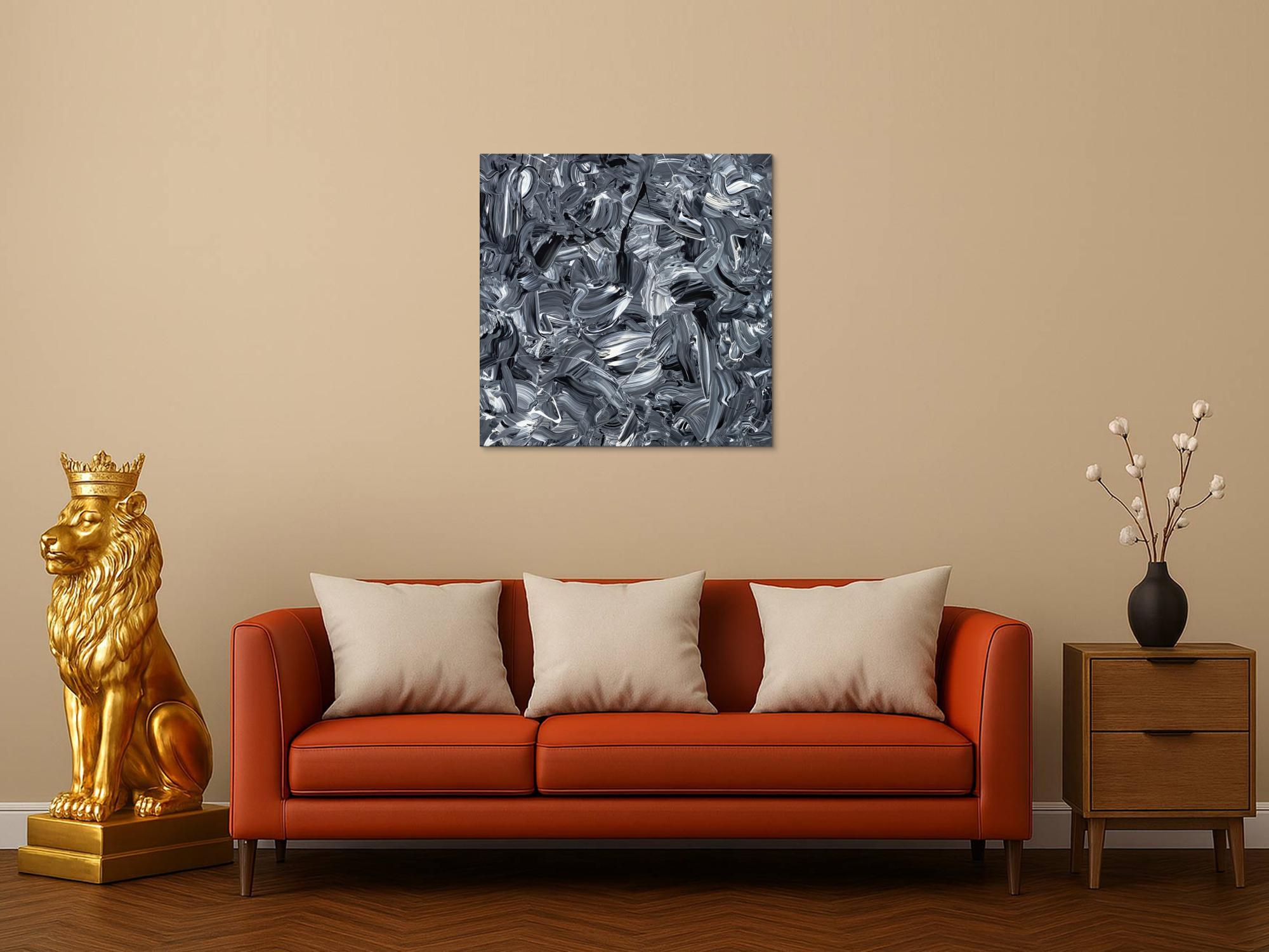 Abstraktes Original Gemälde 80x80cm Minimalistisch expressionistisch handgefertigt Action Painting schwarz weiss schwarz anthrazit hochwertig