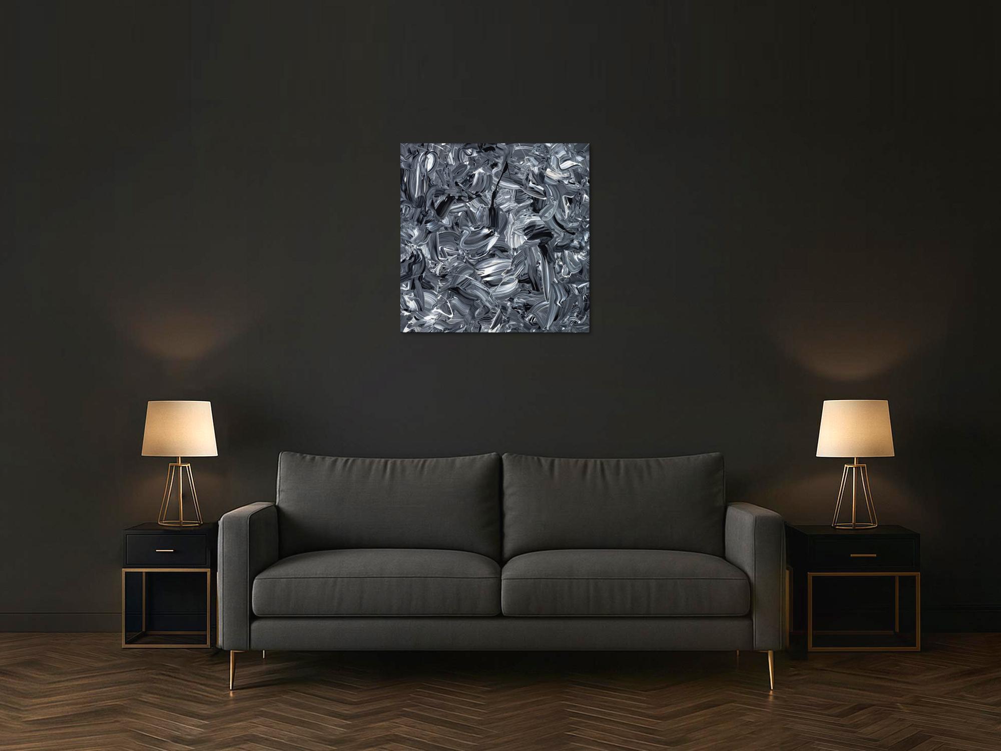 Abstraktes Original Gemälde 80x80cm Minimalistisch expressionistisch handgefertigt Action Painting schwarz weiss schwarz anthrazit hochwertig