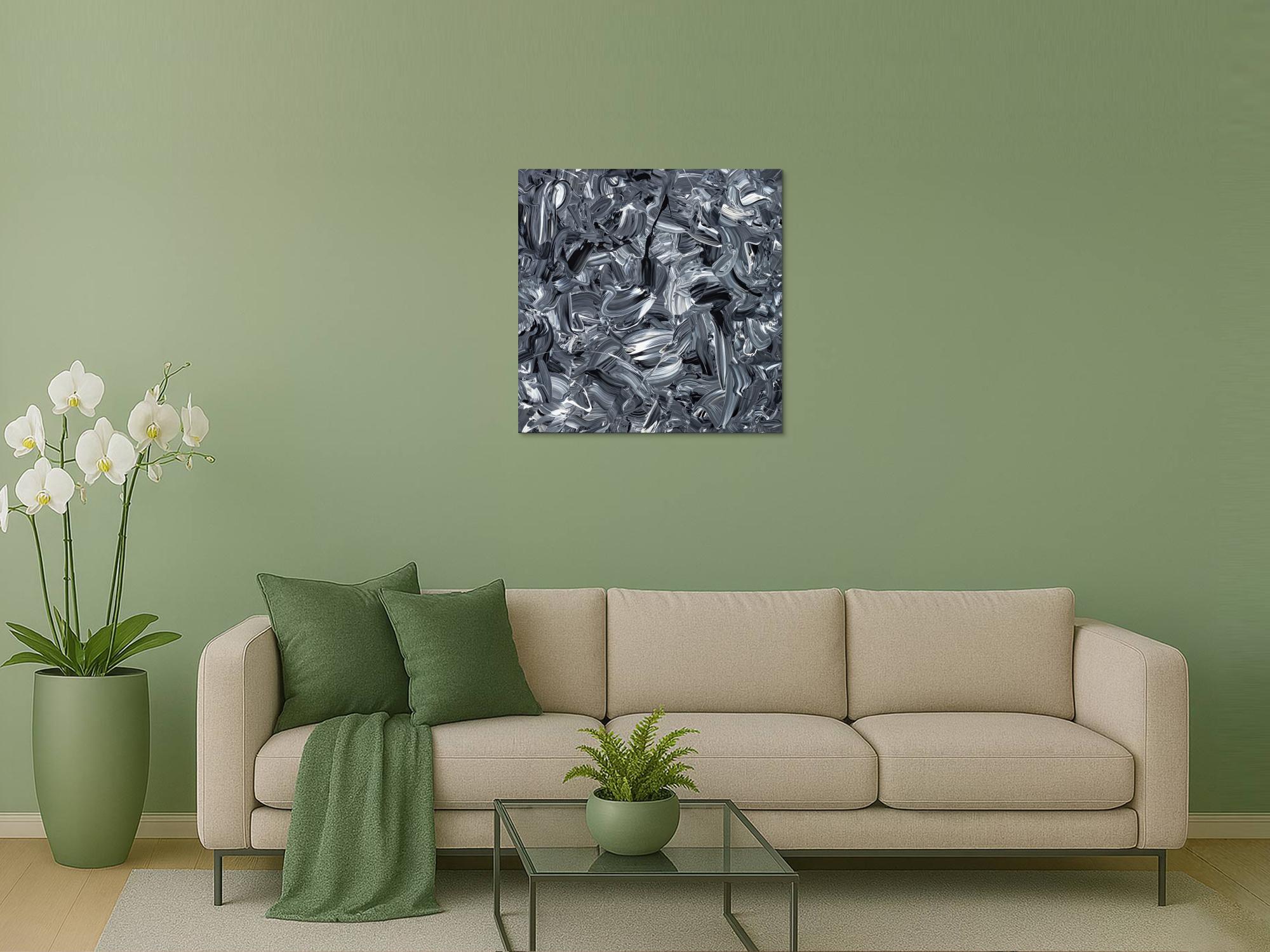 Abstraktes Original Gemälde 80x80cm Minimalistisch expressionistisch handgefertigt Action Painting schwarz weiss schwarz anthrazit hochwertig