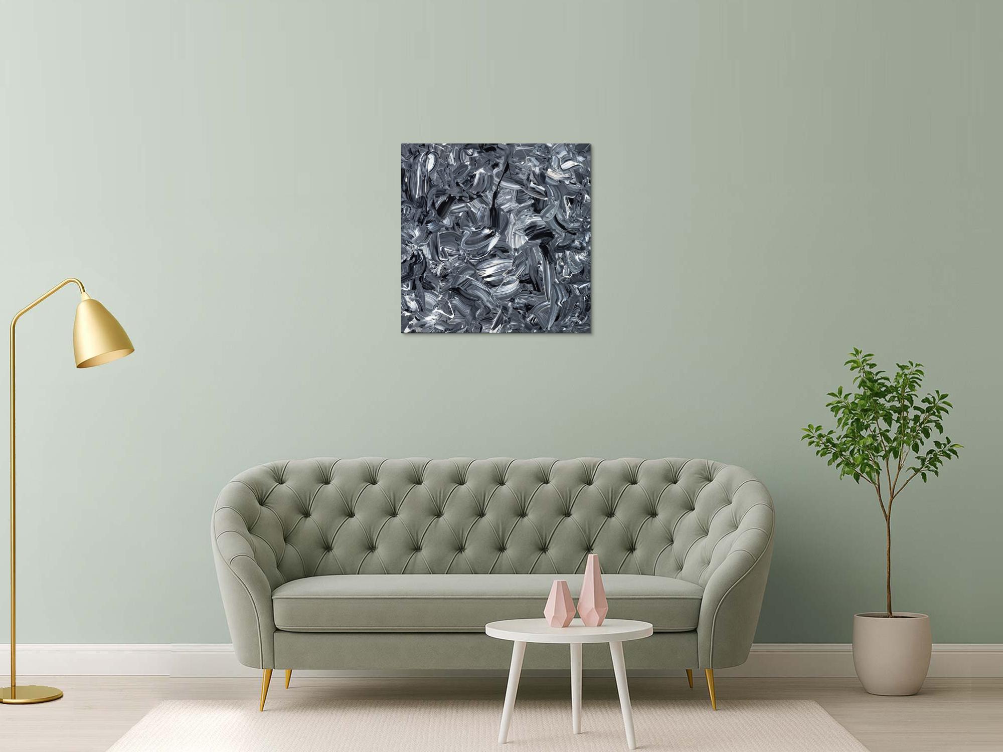 Abstraktes Original Gemälde 80x80cm Minimalistisch expressionistisch handgefertigt Action Painting schwarz weiss schwarz anthrazit hochwertig