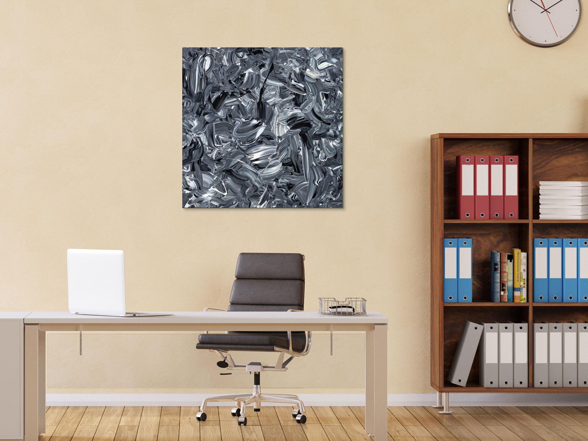Abstraktes Original Gemälde 80x80cm Minimalistisch expressionistisch handgefertigt Action Painting schwarz weiss schwarz anthrazit hochwertig