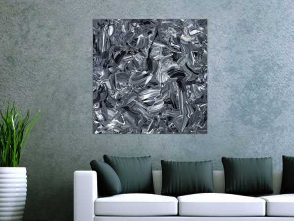 Abstraktes Original Gemälde 80x80cm Minimalistisch expressionistisch handgefertigt Action Painting schwarz weiss schwarz anthrazit hochwertig