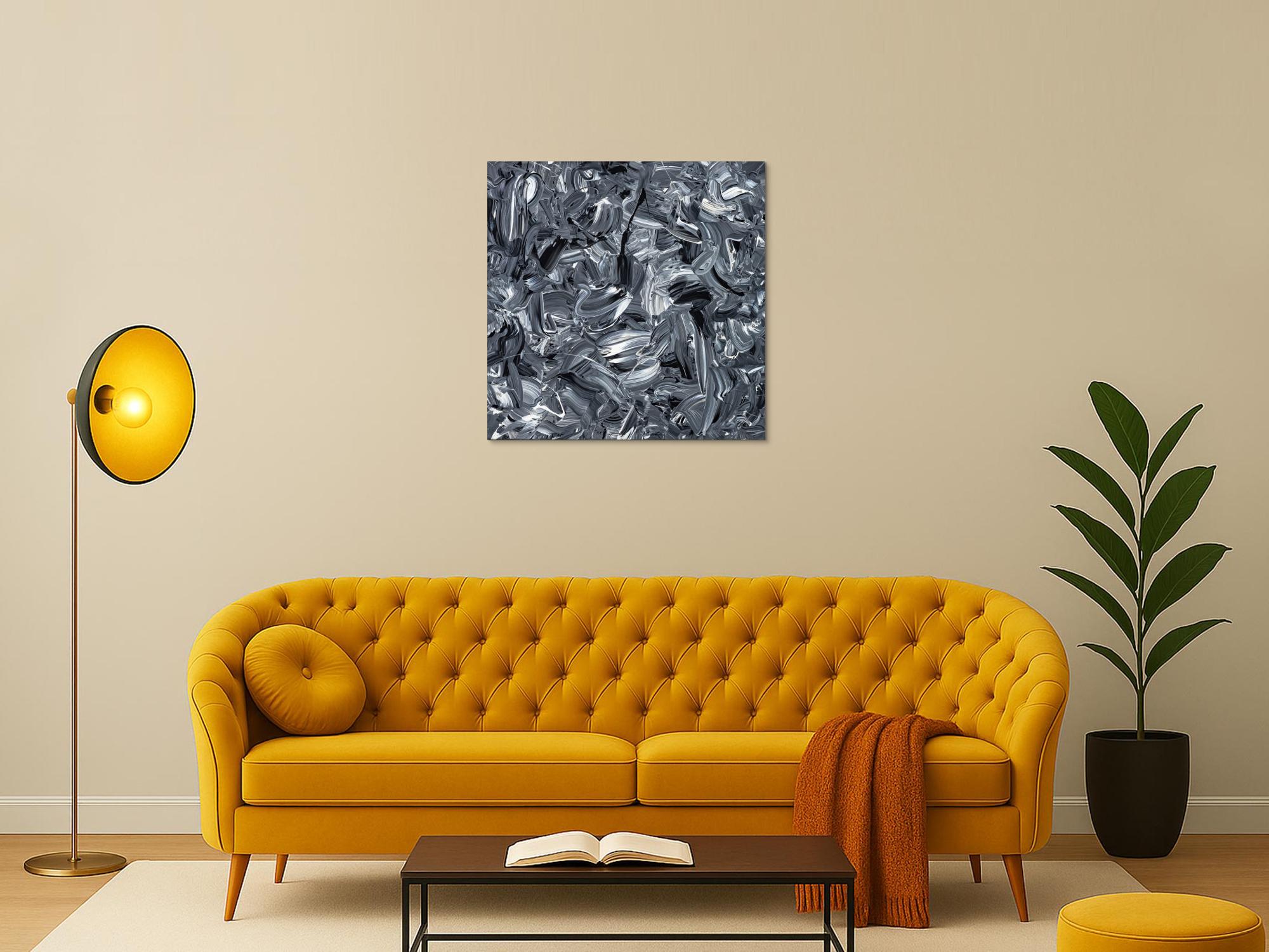 Abstraktes Original Gemälde 80x80cm Minimalistisch expressionistisch handgefertigt Action Painting schwarz weiss schwarz anthrazit hochwertig