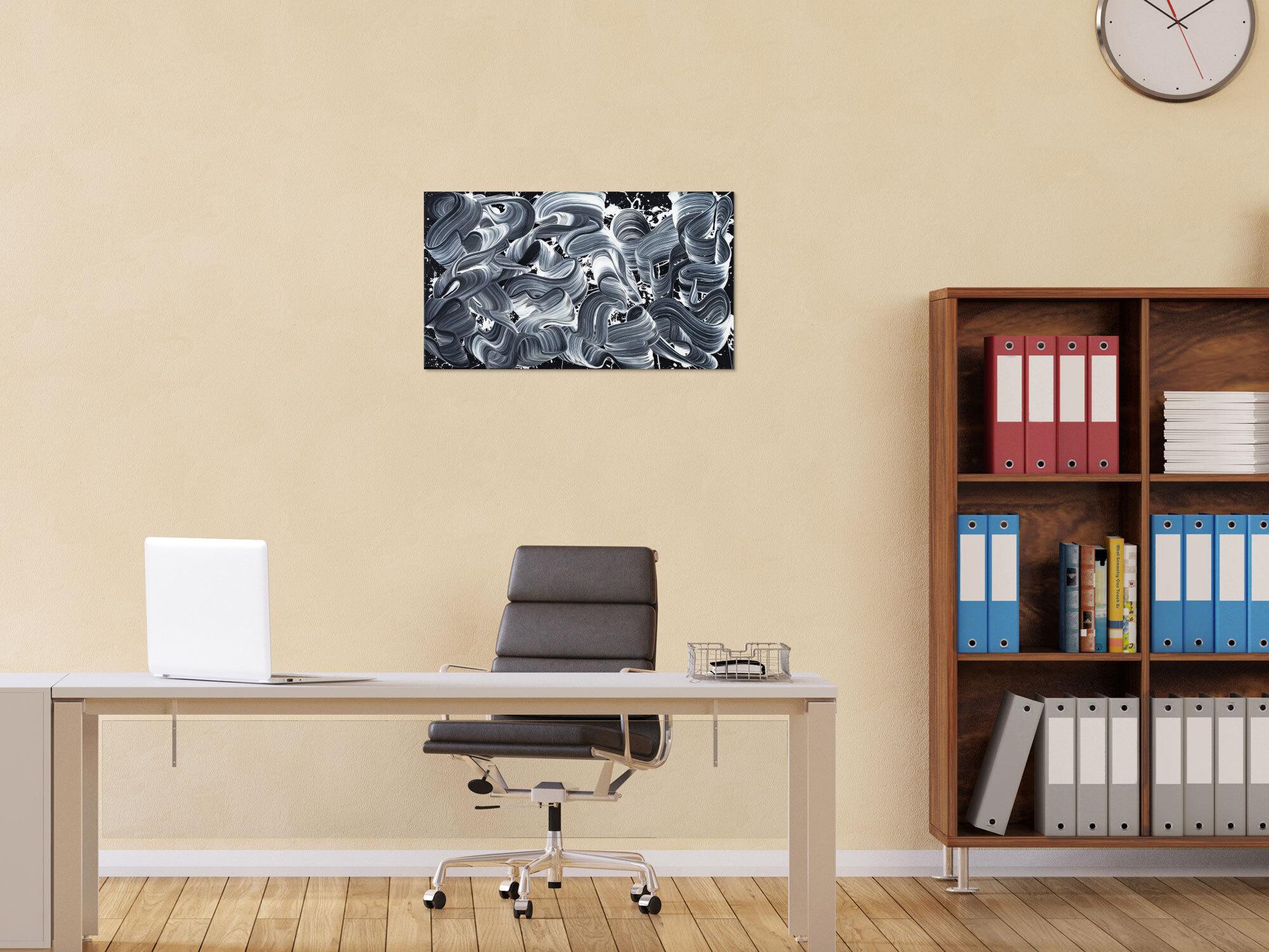 Gemälde Original abstrakt 40x70cm Minimalistisch Moderne Kunst auf Leinwand Action Painting schwarz weiss schwarz anthrazit einzigartig