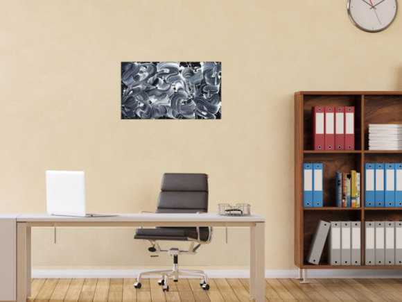 Gemälde Original abstrakt 40x70cm Minimalistisch Moderne Kunst auf Leinwand Action Painting schwarz weiss schwarz anthrazit einzigartig