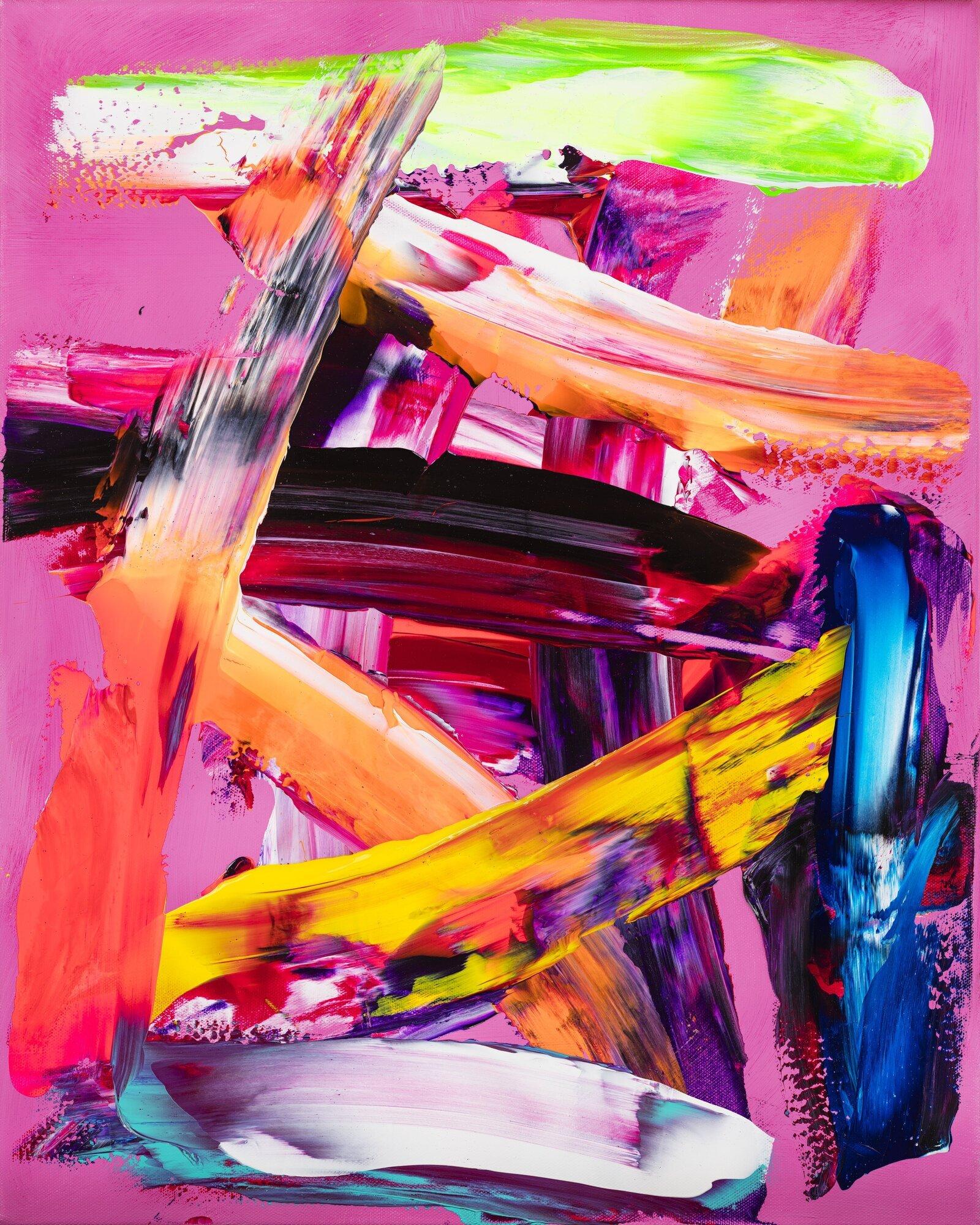 Abstraktes Original Gemälde 50x40cm Spachteltechnik Modern Art handgemalt Action Painting rosa orange rot Einzelstück