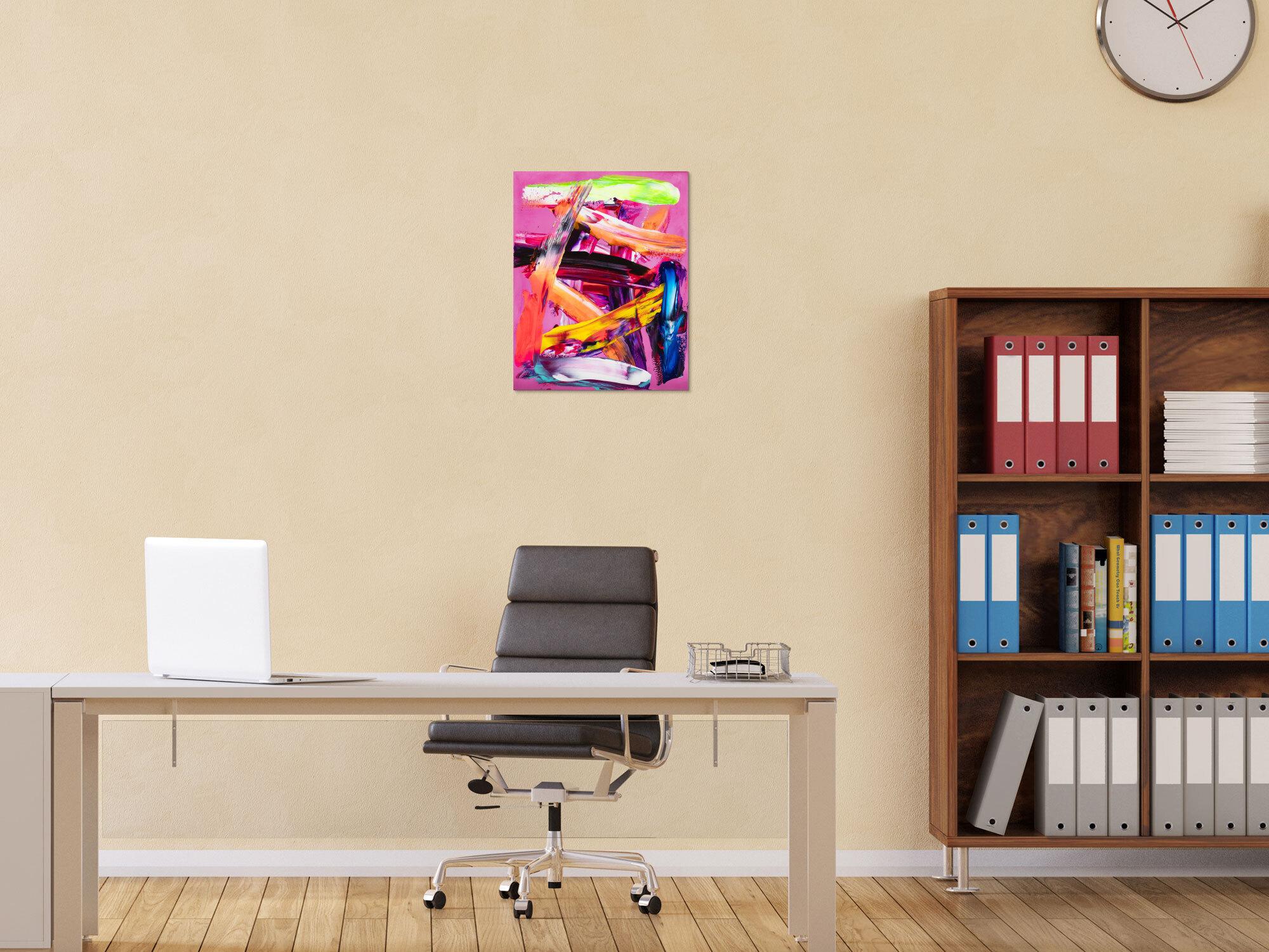 Abstraktes Original Gemälde 50x40cm Spachteltechnik Modern Art handgemalt Action Painting rosa orange rot Einzelstück