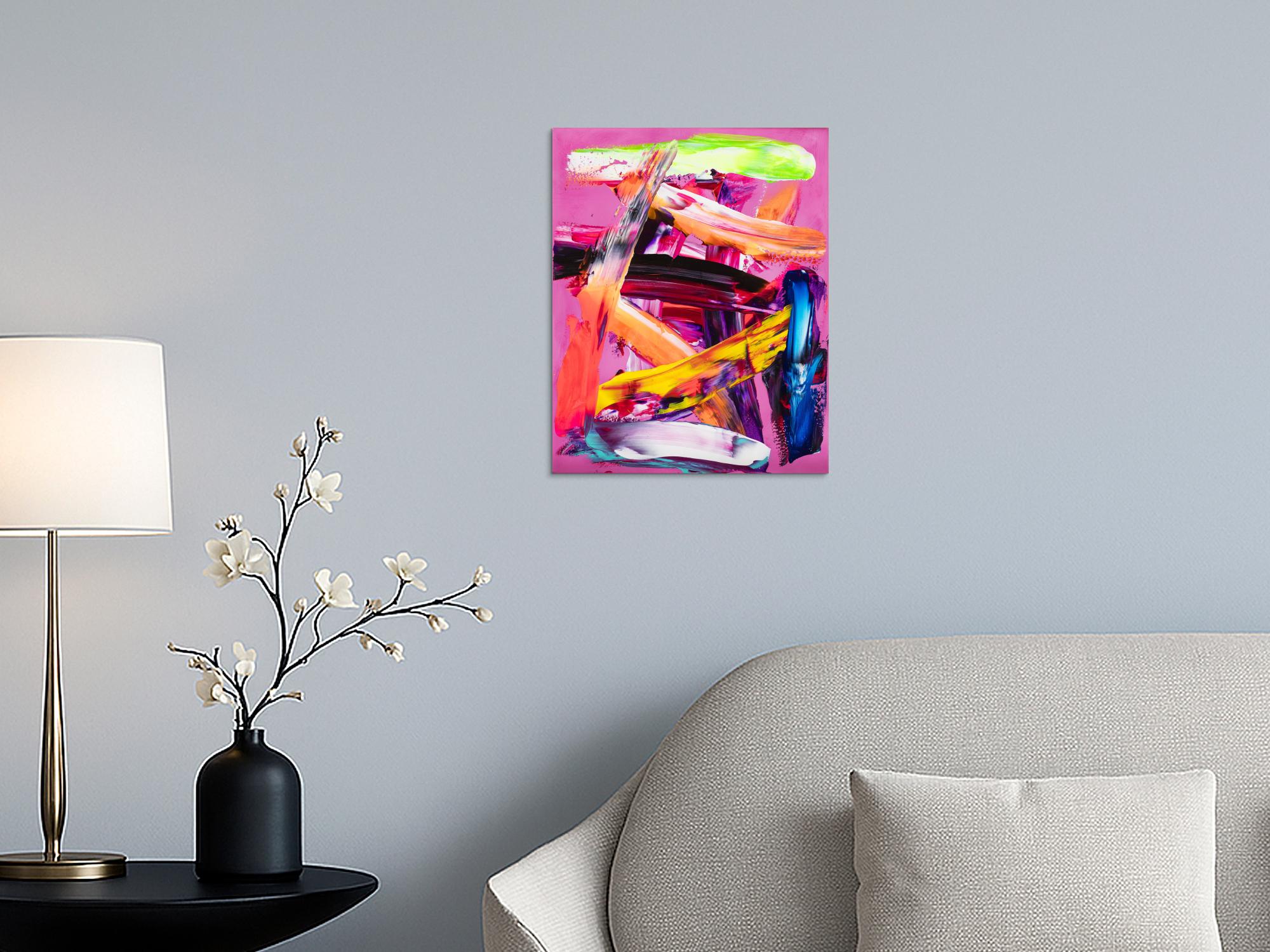 Abstraktes Original Gemälde 50x40cm Spachteltechnik Modern Art handgemalt Action Painting rosa orange rot Einzelstück