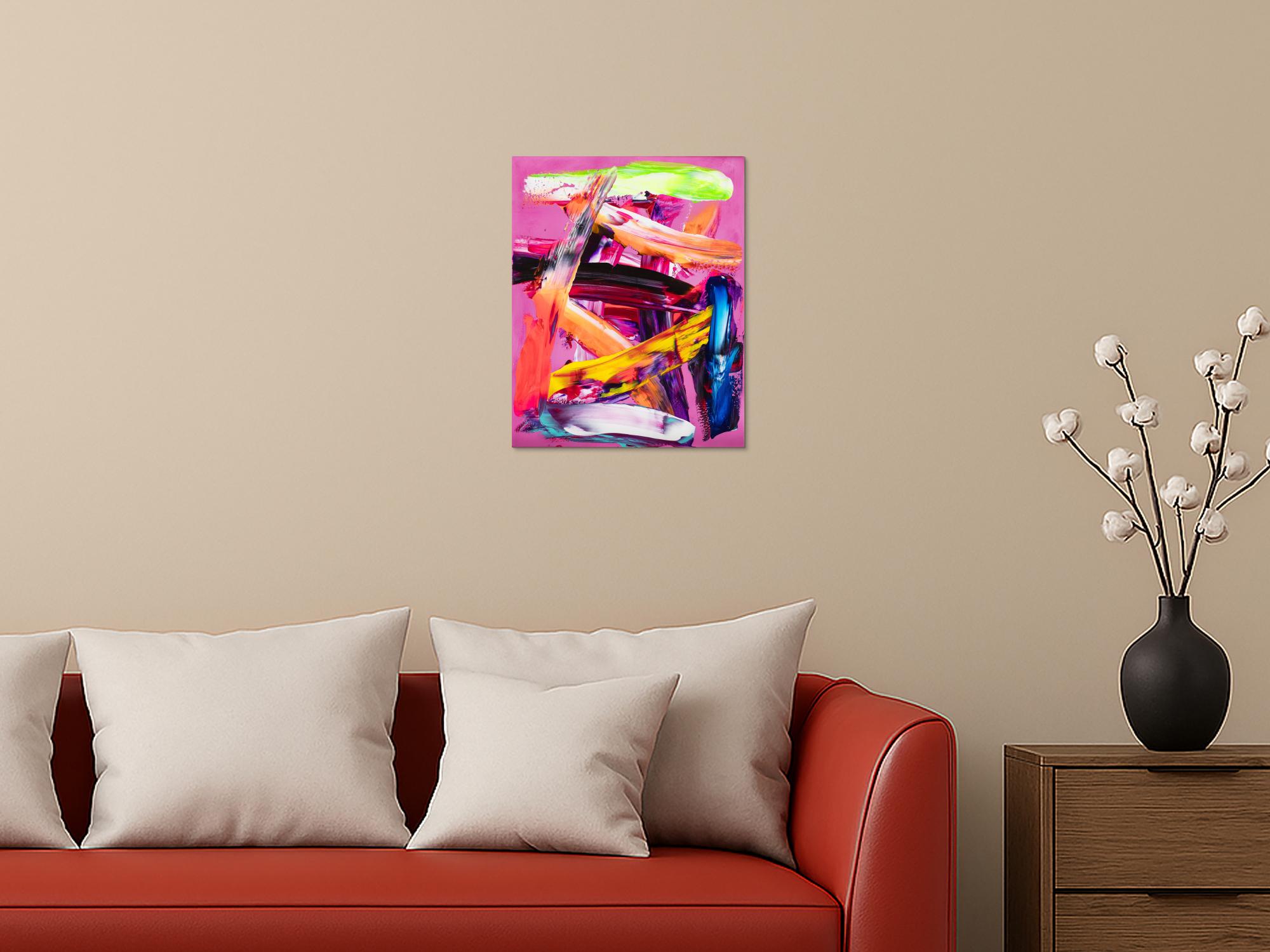 Abstraktes Original Gemälde 50x40cm Spachteltechnik Modern Art handgemalt Action Painting rosa orange rot Einzelstück