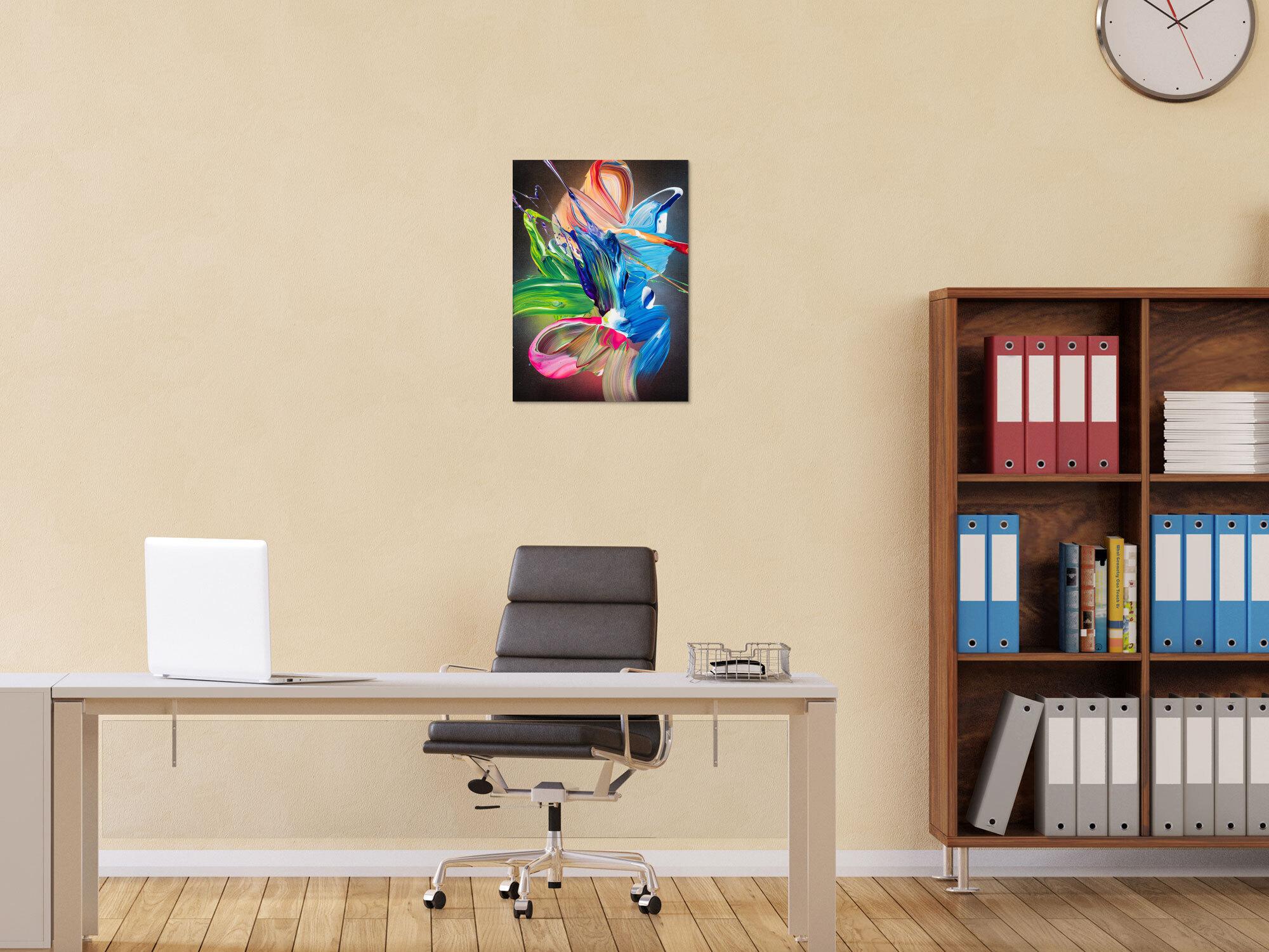 Gemälde Original abstrakt 55x40cm Action Painting Modern Art auf Leinwand Fluid Painting schwarz bunt blau einzigartig