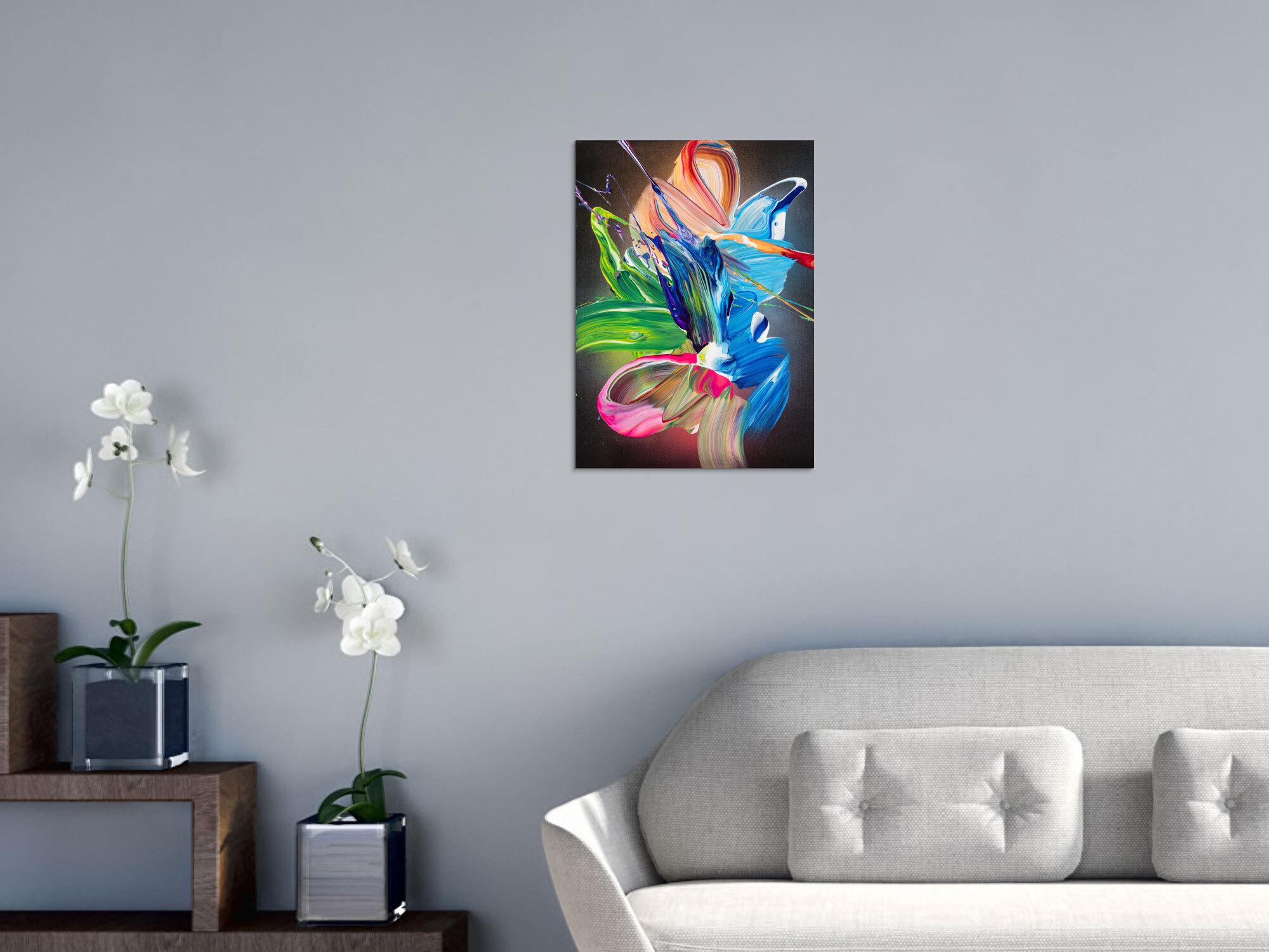 Gemälde Original abstrakt 55x40cm Action Painting Modern Art auf Leinwand Fluid Painting schwarz bunt blau einzigartig