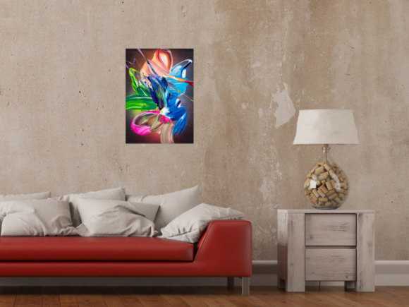 Gemälde Original abstrakt 55x40cm Action Painting Modern Art auf Leinwand Fluid Painting schwarz bunt blau einzigartig