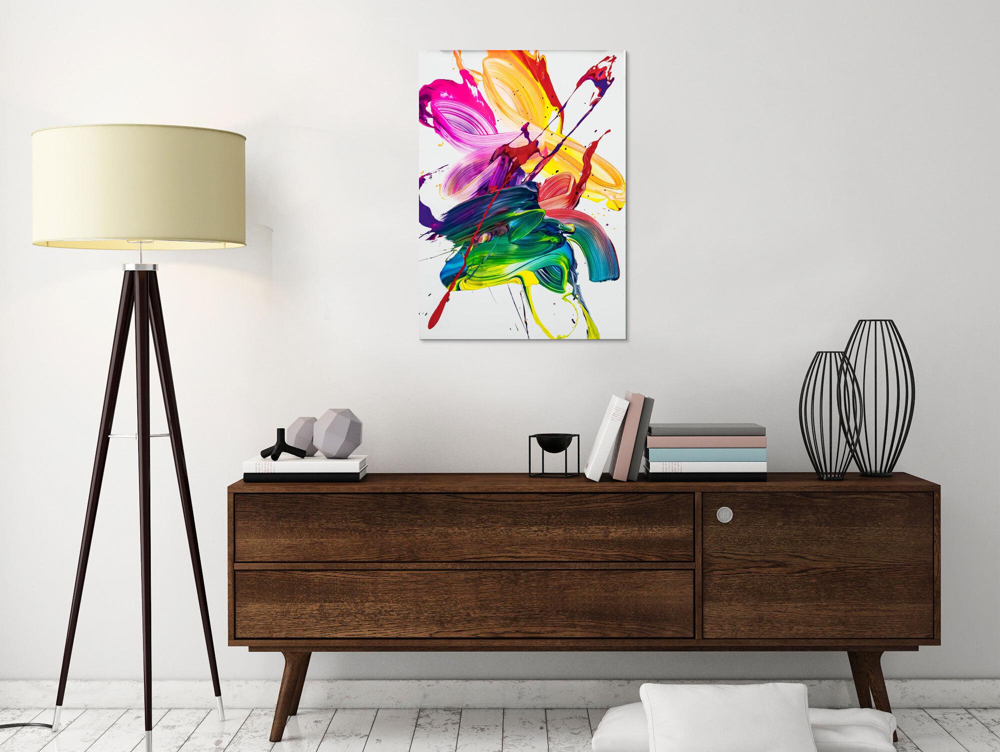 Gemälde Original abstrakt 70x50cm Action Painting Modern Art handgefertigt Fluid Painting weiß bunt gelb Unikat