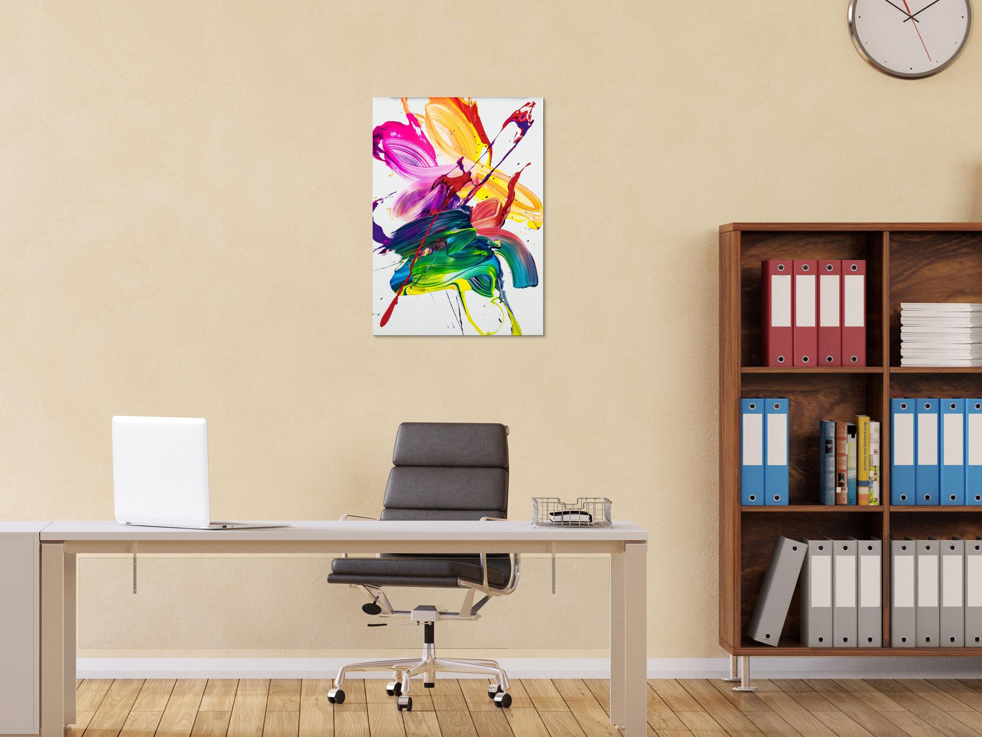 Gemälde Original abstrakt 70x50cm Action Painting Modern Art handgefertigt Fluid Painting weiß bunt gelb Unikat