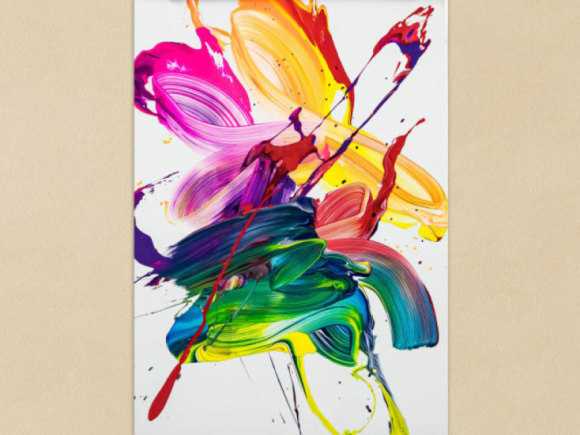Gemälde Original abstrakt 70x50cm Action Painting Modern Art handgefertigt Fluid Painting weiß bunt gelb Unikat