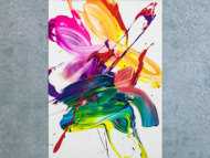 Gemälde Original abstrakt 70x50cm Action Painting Modern Art handgefertigt Fluid Painting weiß bunt gelb Unikat
