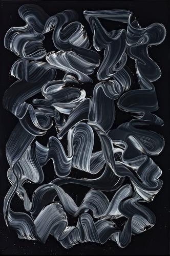 Gemälde Original abstrakt 120x80cm Minimalistisch expressionistisch handgemalt  schwarz schwarz weiss anthrazit hochwertig