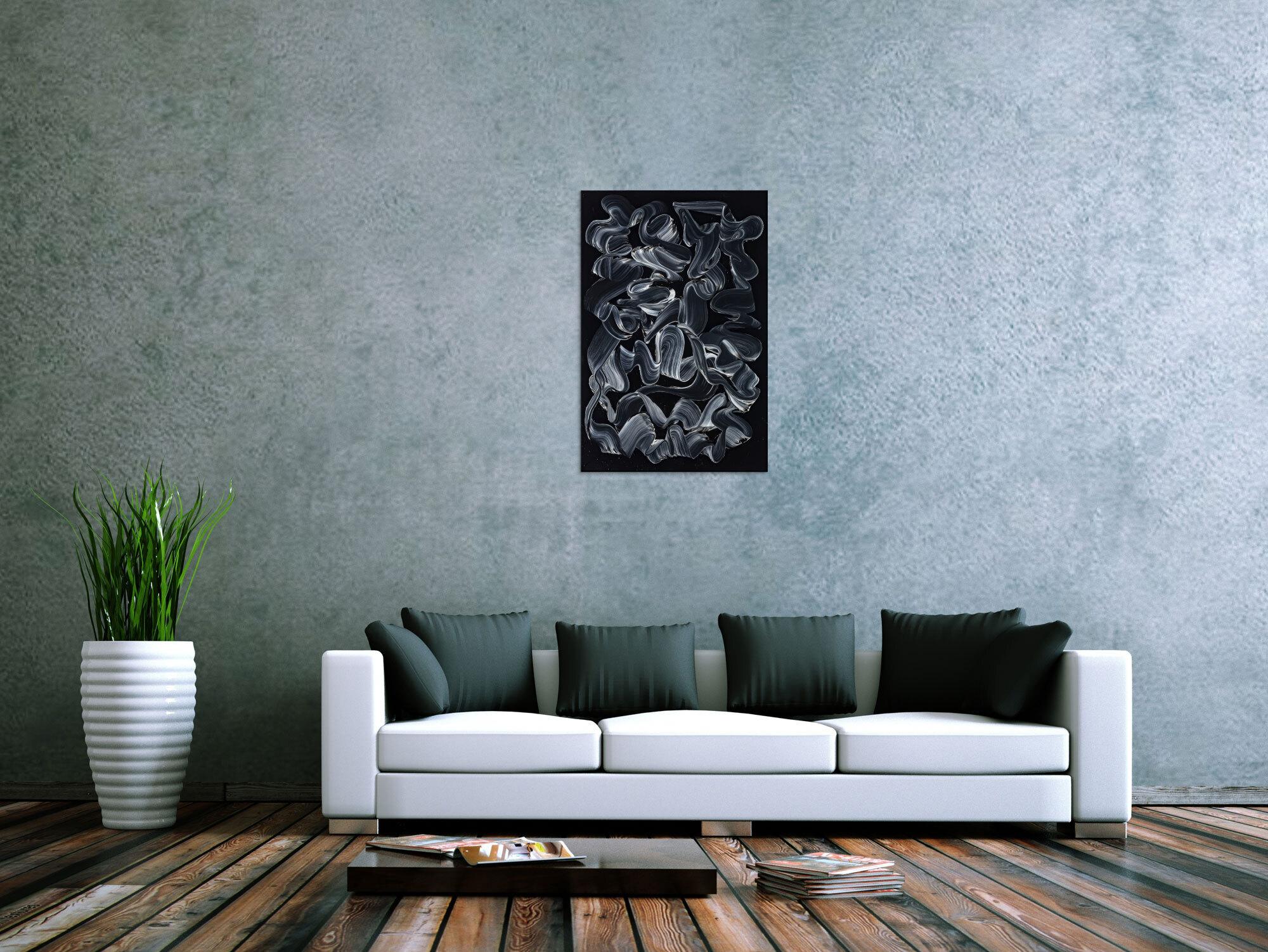 Gemälde Original abstrakt 120x80cm Minimalistisch expressionistisch handgemalt  schwarz schwarz weiss anthrazit hochwertig