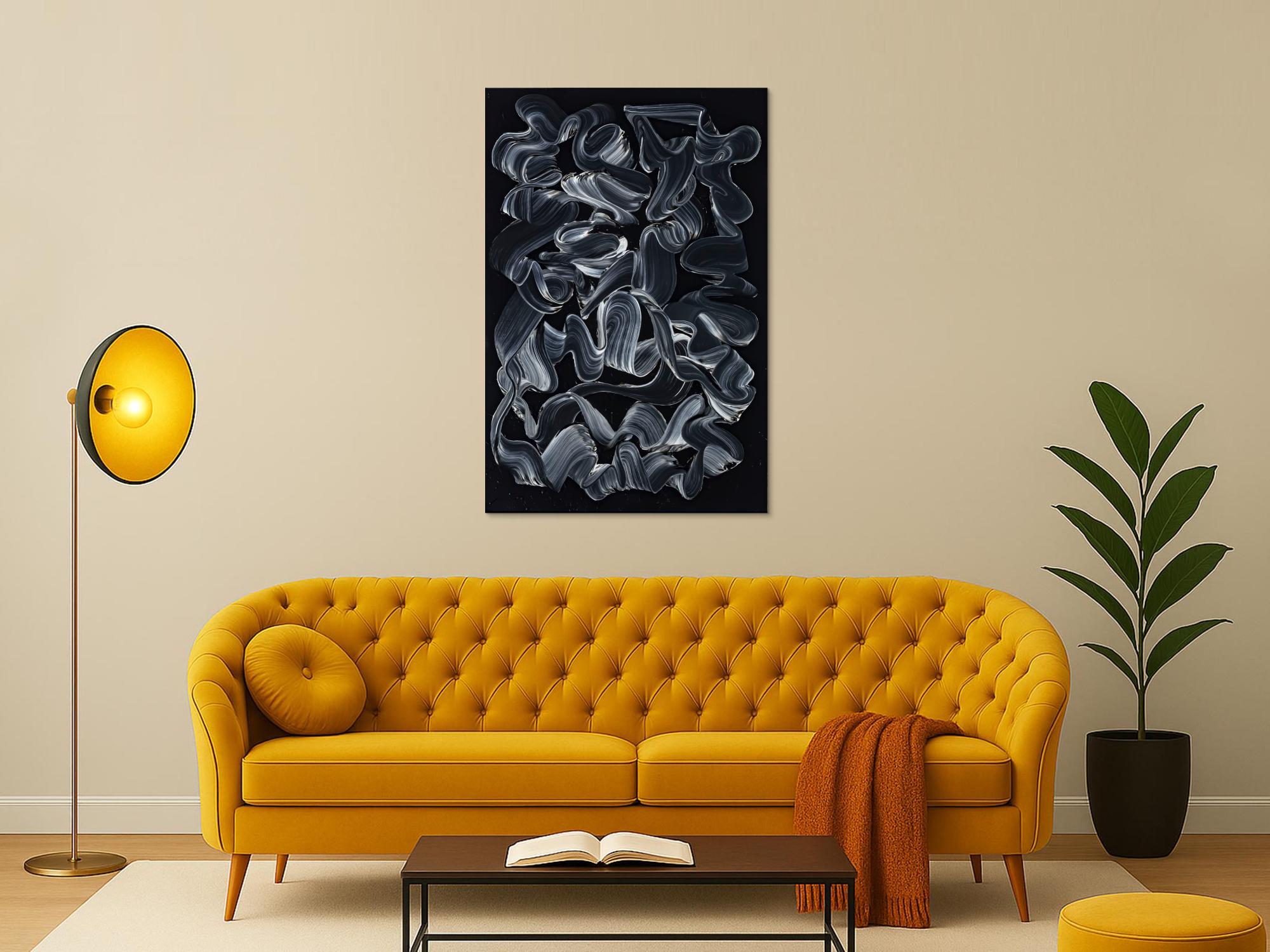 Gemälde Original abstrakt 120x80cm Minimalistisch expressionistisch handgemalt  schwarz schwarz weiss anthrazit hochwertig