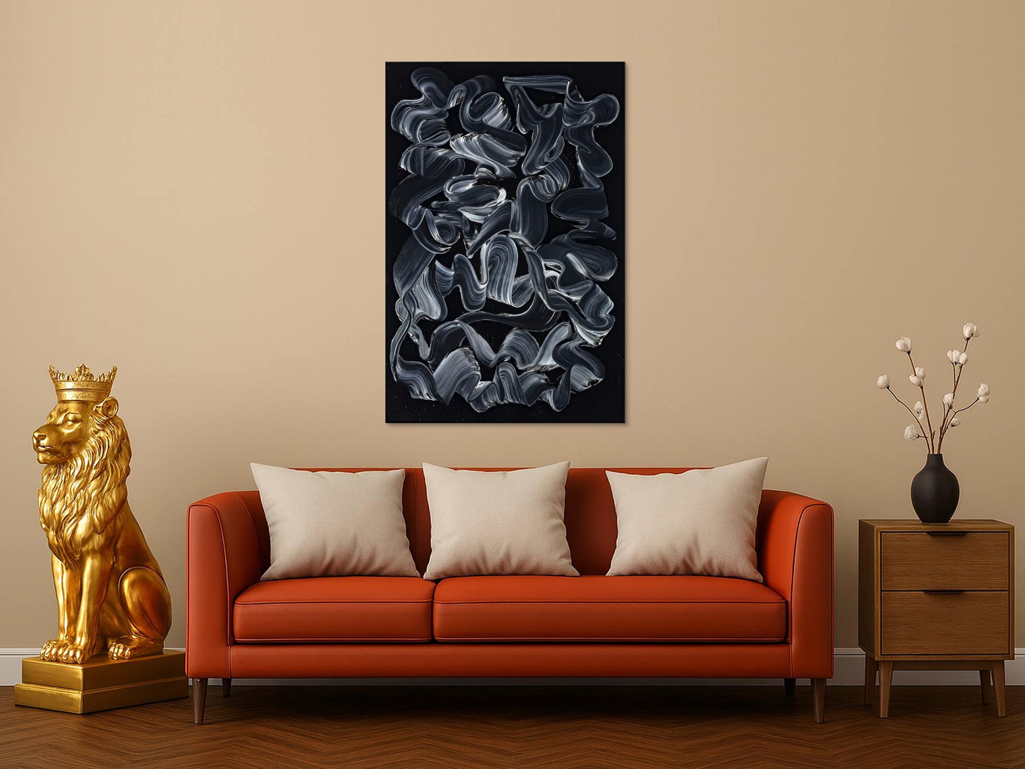 Gemälde Original abstrakt 120x80cm Minimalistisch expressionistisch handgemalt  schwarz schwarz weiss anthrazit hochwertig