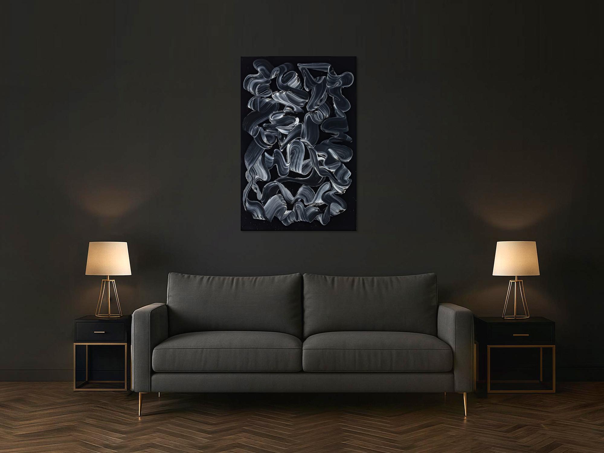 Gemälde Original abstrakt 120x80cm Minimalistisch expressionistisch handgemalt  schwarz schwarz weiss anthrazit hochwertig