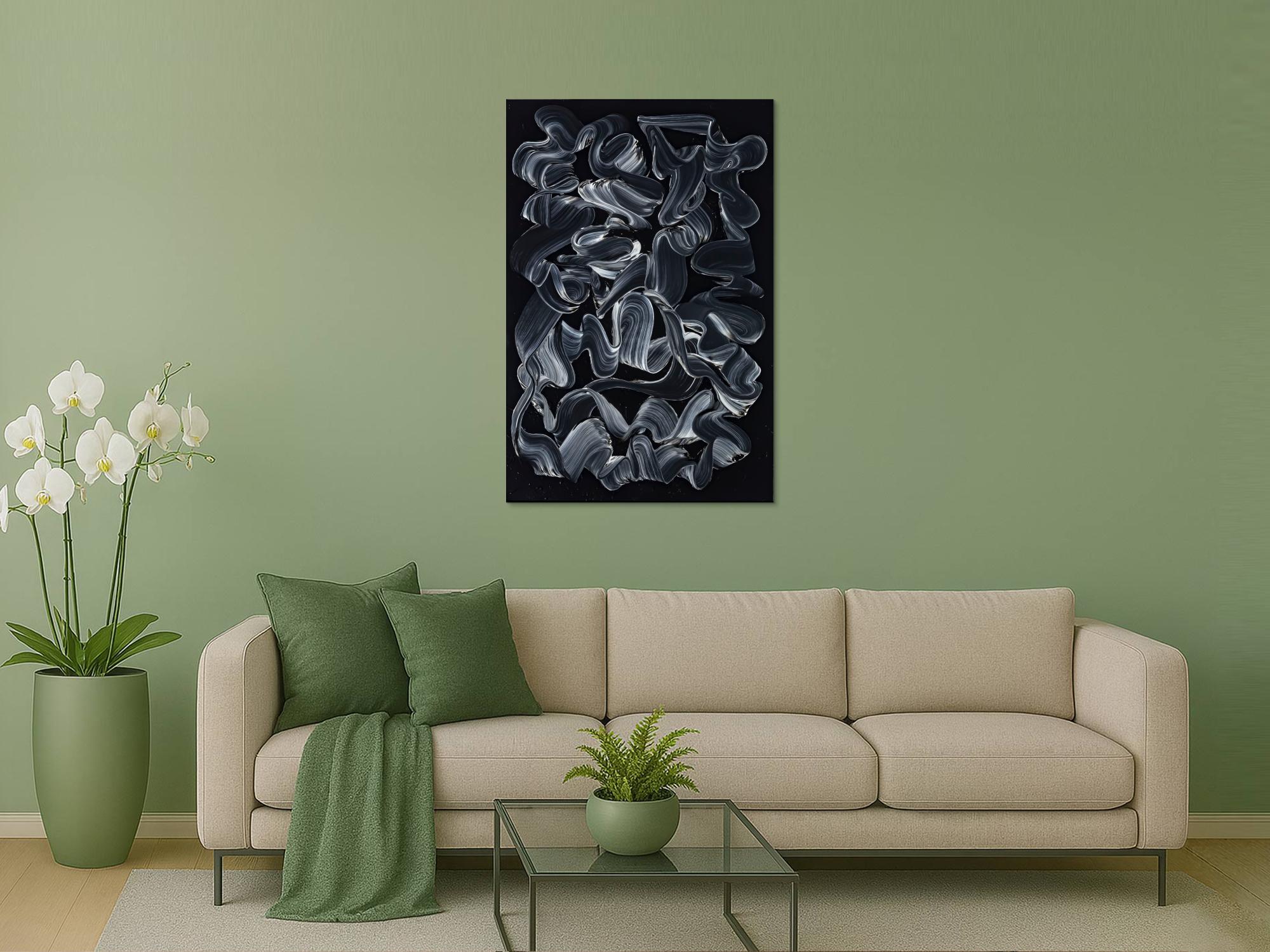 Gemälde Original abstrakt 120x80cm Minimalistisch expressionistisch handgemalt  schwarz schwarz weiss anthrazit hochwertig