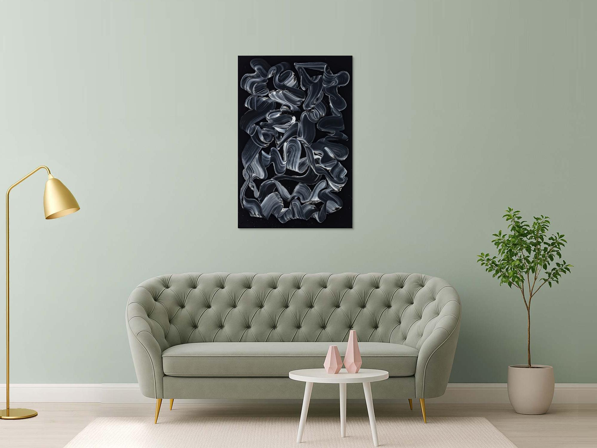 Gemälde Original abstrakt 120x80cm Minimalistisch expressionistisch handgemalt  schwarz schwarz weiss anthrazit hochwertig