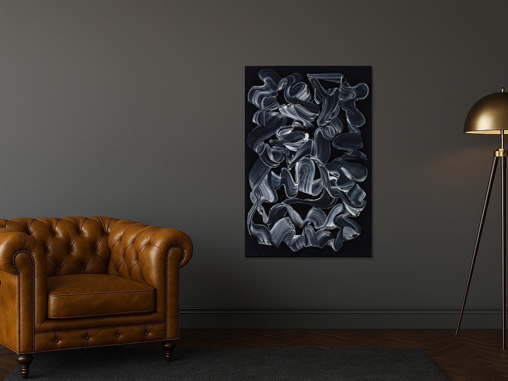 Gemälde Original abstrakt 120x80cm Minimalistisch expressionistisch handgemalt  schwarz schwarz weiss anthrazit hochwertig