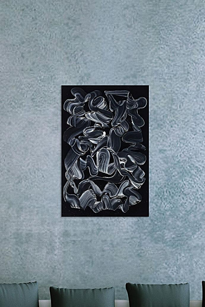 Gemälde Original abstrakt 120x80cm Minimalistisch expressionistisch handgemalt schwarz schwarz weiss anthrazit hochwertig