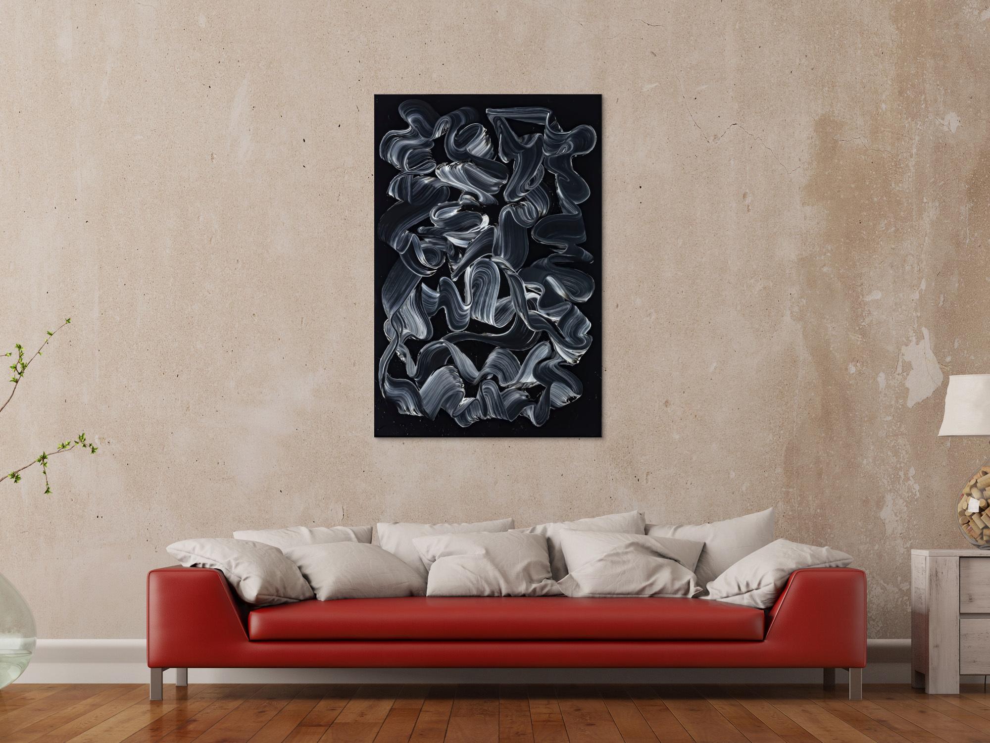 Gemälde Original abstrakt 120x80cm Minimalistisch expressionistisch handgemalt  schwarz schwarz weiss anthrazit hochwertig