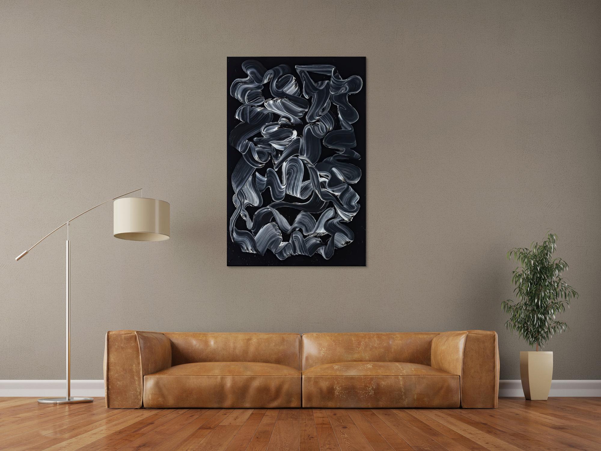 Gemälde Original abstrakt 120x80cm Minimalistisch expressionistisch handgemalt  schwarz schwarz weiss anthrazit hochwertig