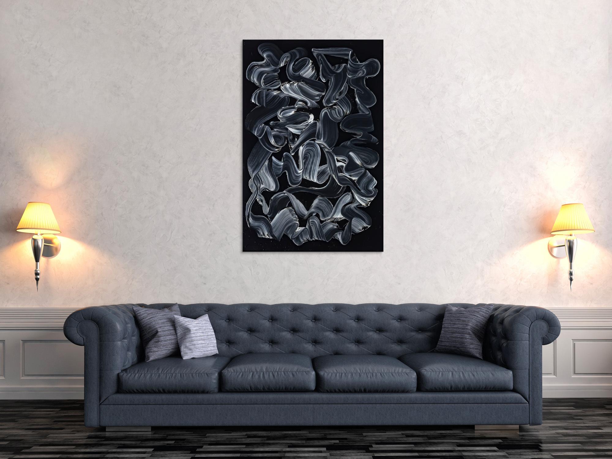 Gemälde Original abstrakt 120x80cm Minimalistisch expressionistisch handgemalt  schwarz schwarz weiss anthrazit hochwertig