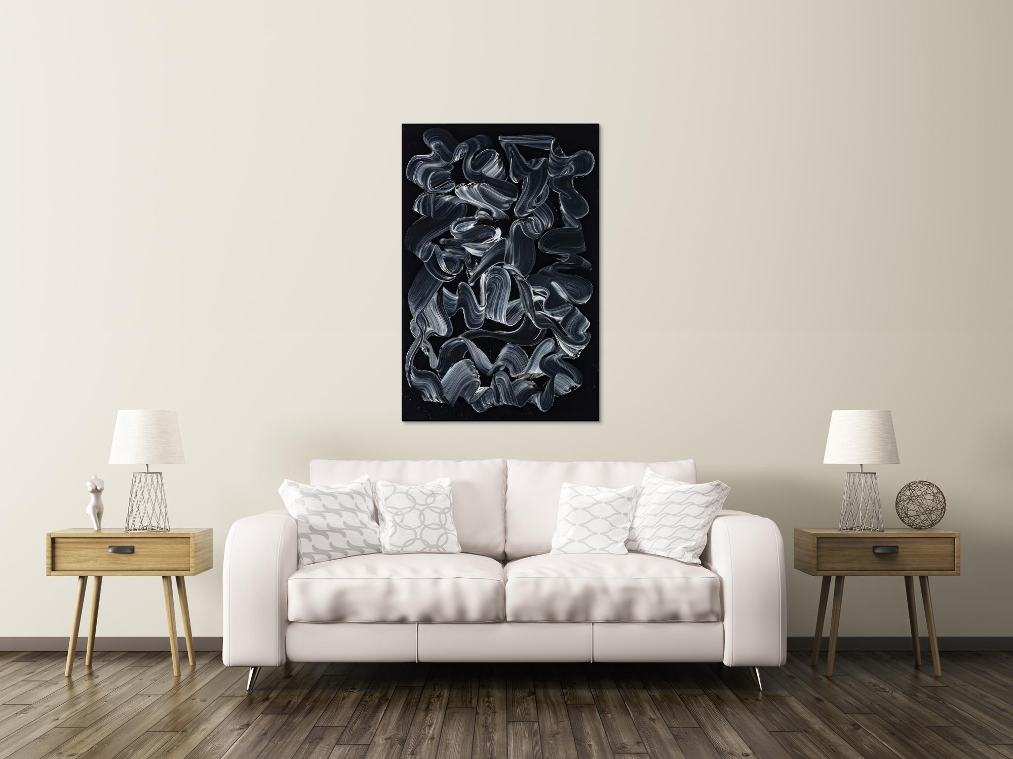 Gemälde Original abstrakt 120x80cm Minimalistisch expressionistisch handgemalt  schwarz schwarz weiss anthrazit hochwertig