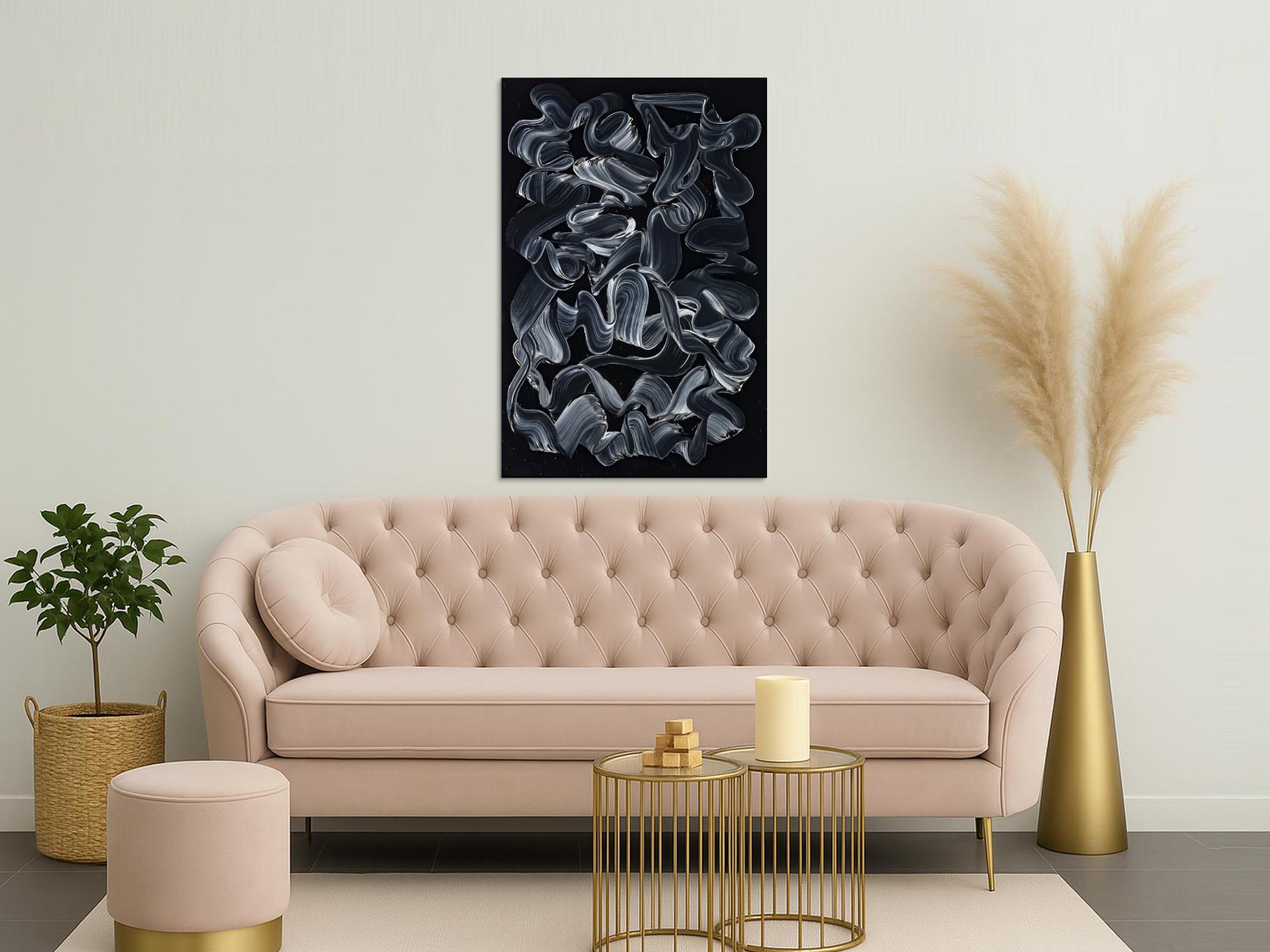 Gemälde Original abstrakt 120x80cm Minimalistisch expressionistisch handgemalt  schwarz schwarz weiss anthrazit hochwertig