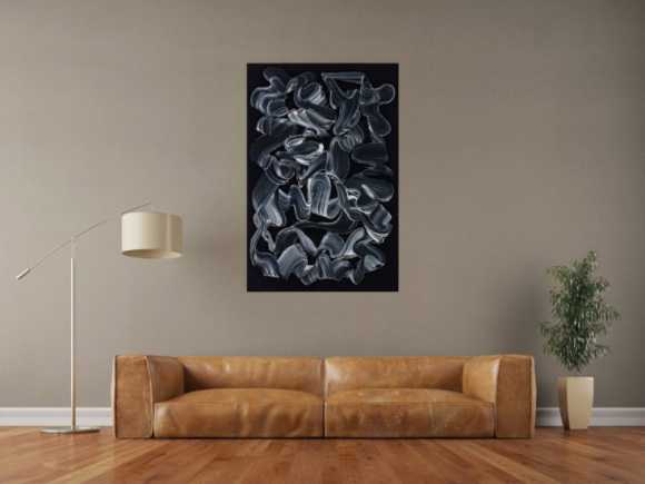 Gemälde Original abstrakt 120x80cm Minimalistisch expressionistisch handgemalt  schwarz schwarz weiss anthrazit hochwertig
