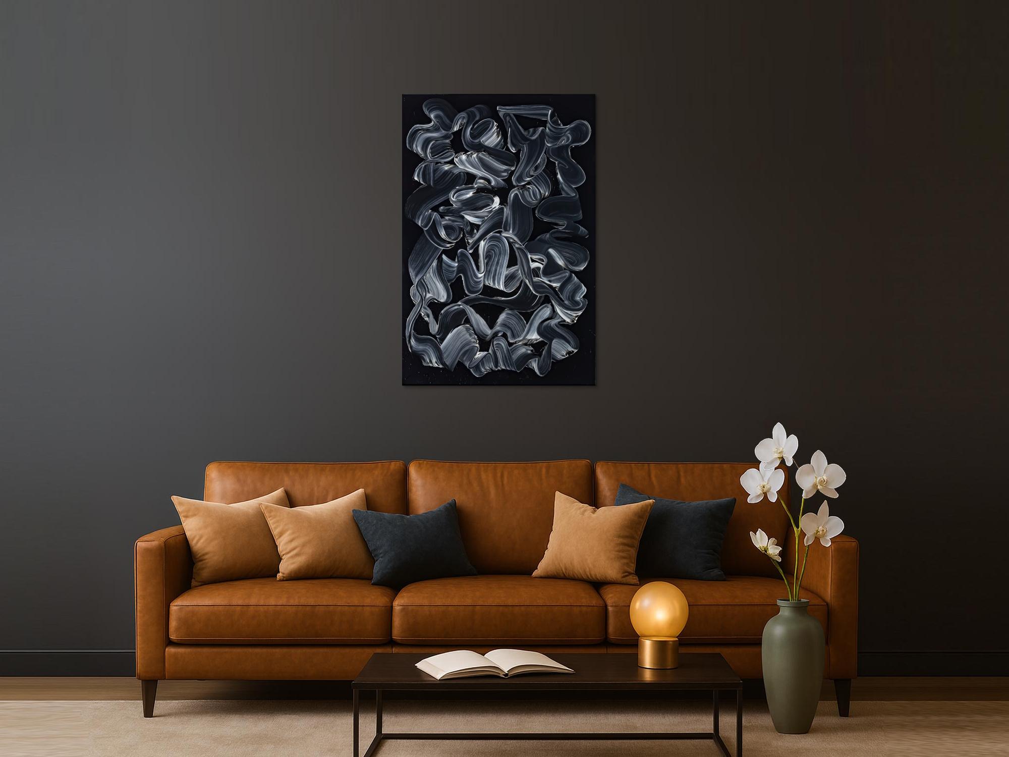 Gemälde Original abstrakt 120x80cm Minimalistisch expressionistisch handgemalt  schwarz schwarz weiss anthrazit hochwertig