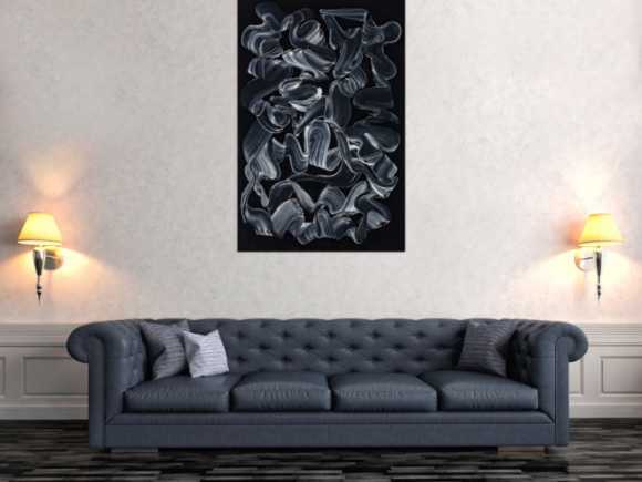 Gemälde Original abstrakt 120x80cm Minimalistisch expressionistisch handgemalt  schwarz schwarz weiss anthrazit hochwertig