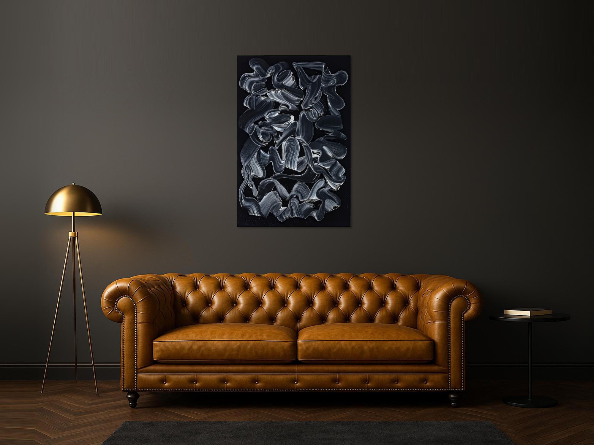 Gemälde Original abstrakt 120x80cm Minimalistisch expressionistisch handgemalt  schwarz schwarz weiss anthrazit hochwertig