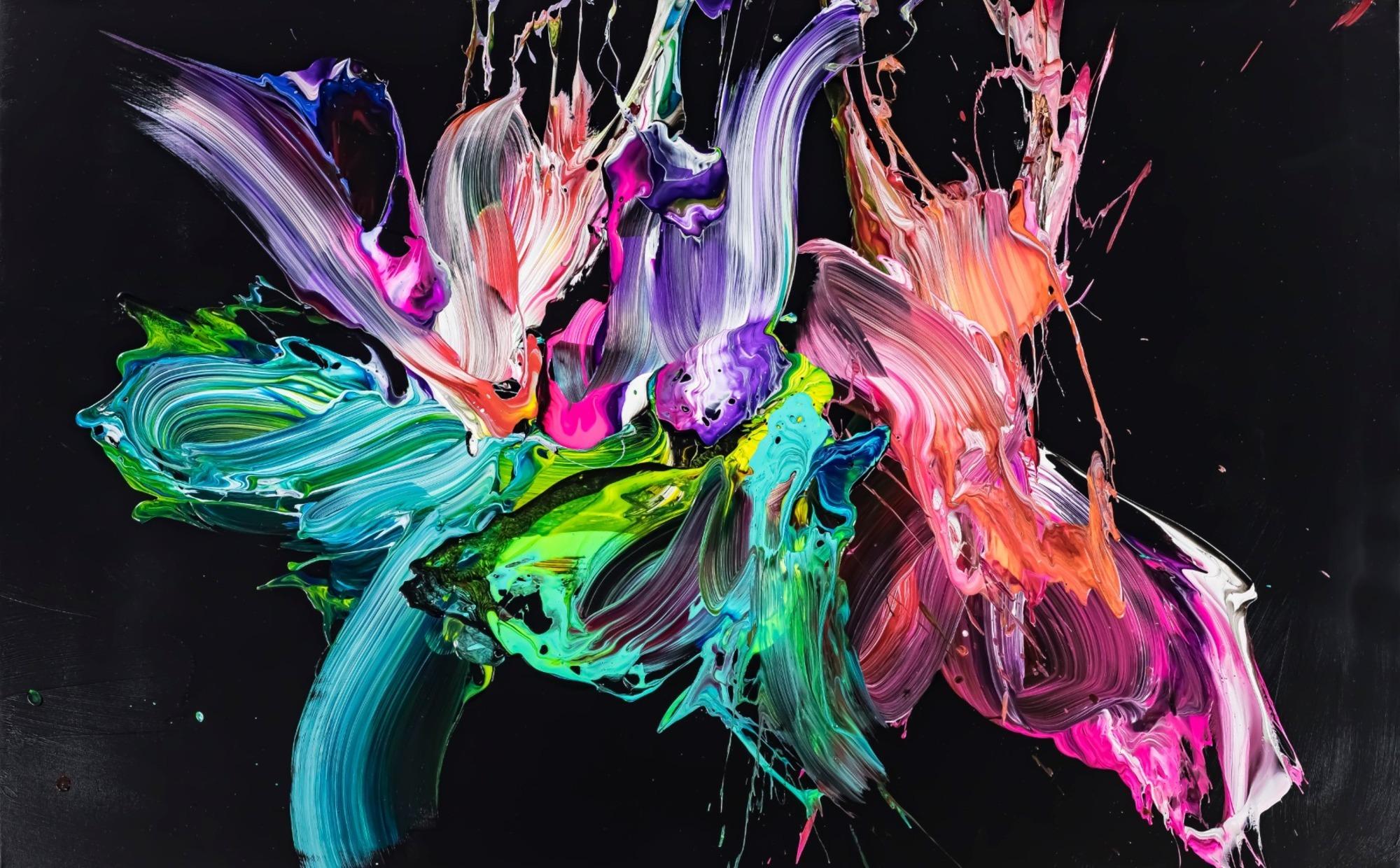 Abstraktes Original Gemälde 100x160cm Action Painting Modern Art auf Leinwand Mischtechnik schwarz bunt türkis Unikat